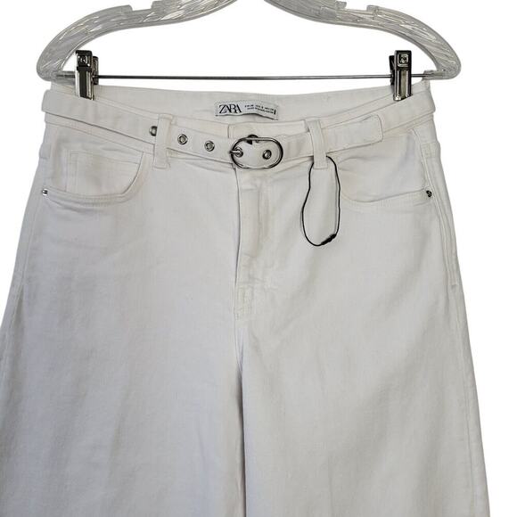 ZARA Straight High Waist Belted Cropped Jeans Size 6 Festival Boho Y2K New *Flaw - Picture 4 of 12